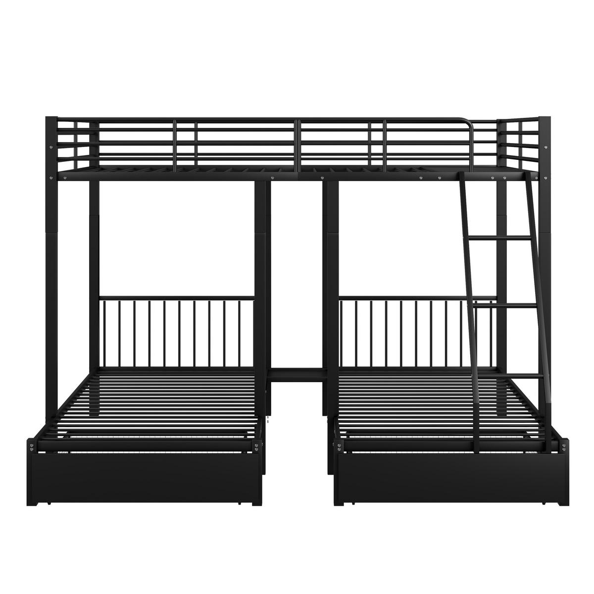 DREIFACH-ETAGENBETT Metall Schwarz 140/200 + 2x 90/200 cm - Schwarz, Metall (90/200cm) - ComfortXL