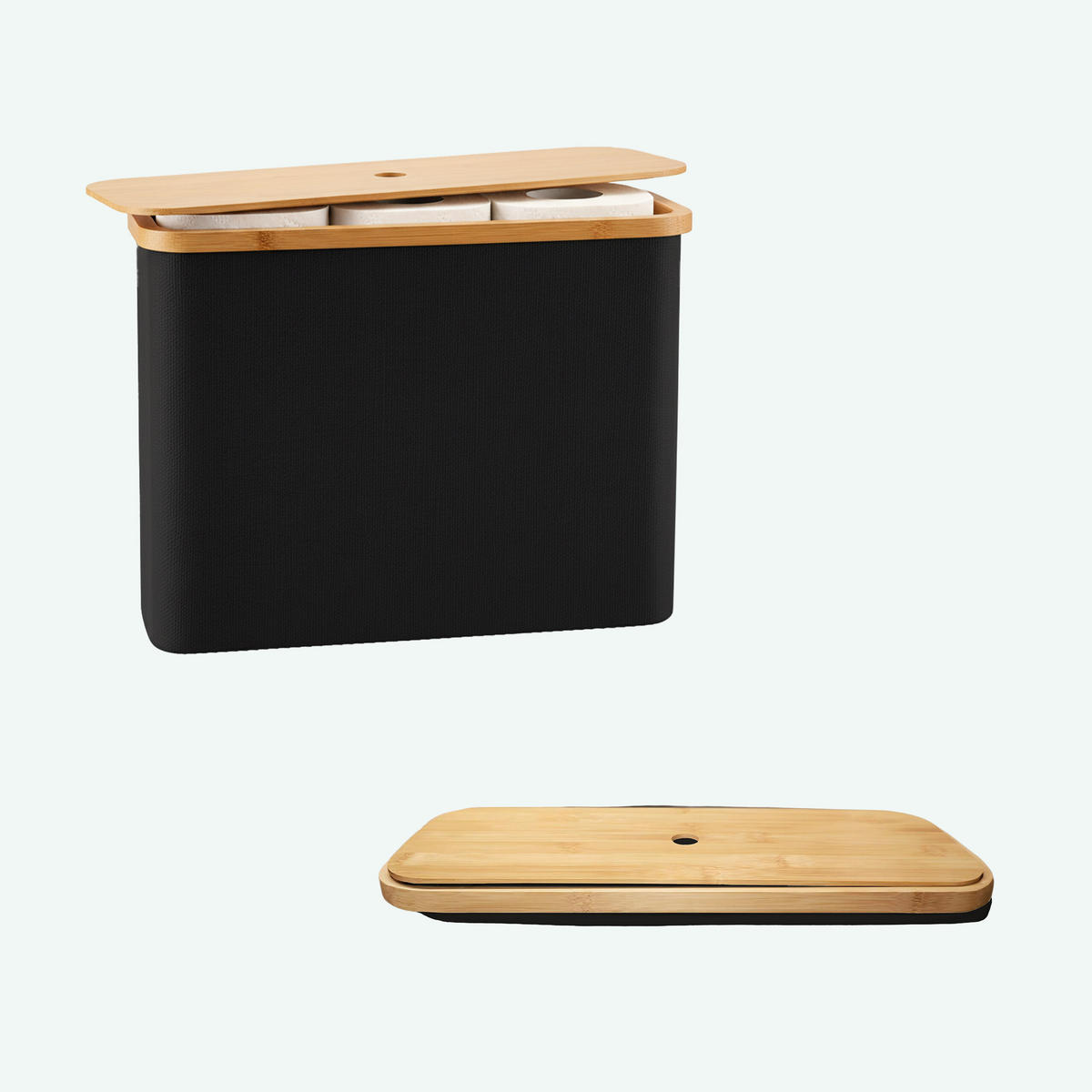 TOILETTENPAPIER-AUFBEWAHRUNG - Schwarz, Holz/Textil (45/34.5/15cm) - Relaxdays