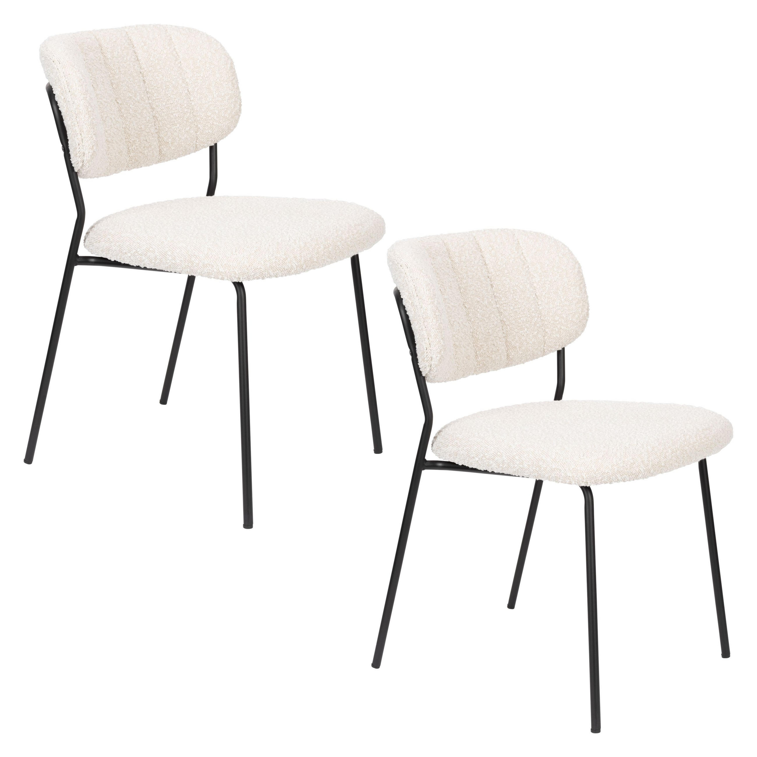 ESSZIMMERSTUHL Jolien Schwarz/ Bouclé - 2 er Set - Weiß, Textil (48/77/56cm) - Housecraft Living