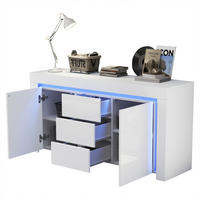 SIDEBOARD 140/40/65 cm in Weiß Hochglanz mit 2 Türen, 3 Schubladen & LED - Weiß, Holzwerkstoff (140/65/40cm) - BEAOK