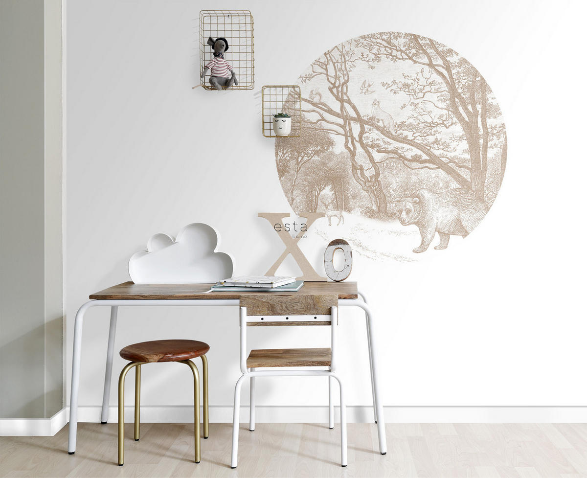 SELBSTKLEBENDE runde Tapete Wald mit Waldtieren Ø 70 cm - Braun, Papier (70/70/70cm) - ESTAhome