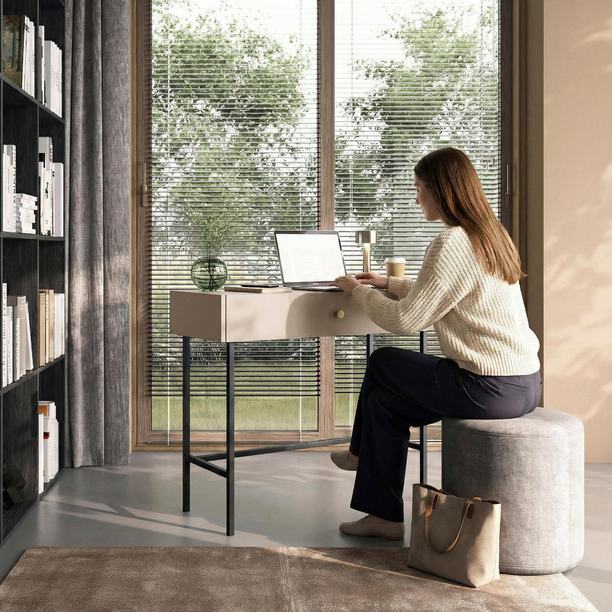 KONSOLENTISCH Dalia mit 1 Schublade und Metallbeinen, Kaschmir - Kaschmir/Schwarz, Holzwerkstoff/Metall (39/93/79cm) - Beautysofa