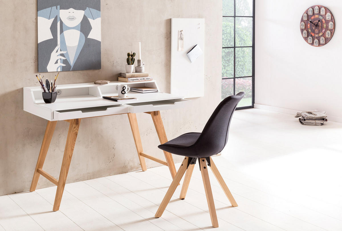 SCHREIBTISCH – Retro Look, große Arbeitsfläche, modern - Beige/Weiß, Eichenholz/Holz (60/110/85cm) - KADIMA DESIGN