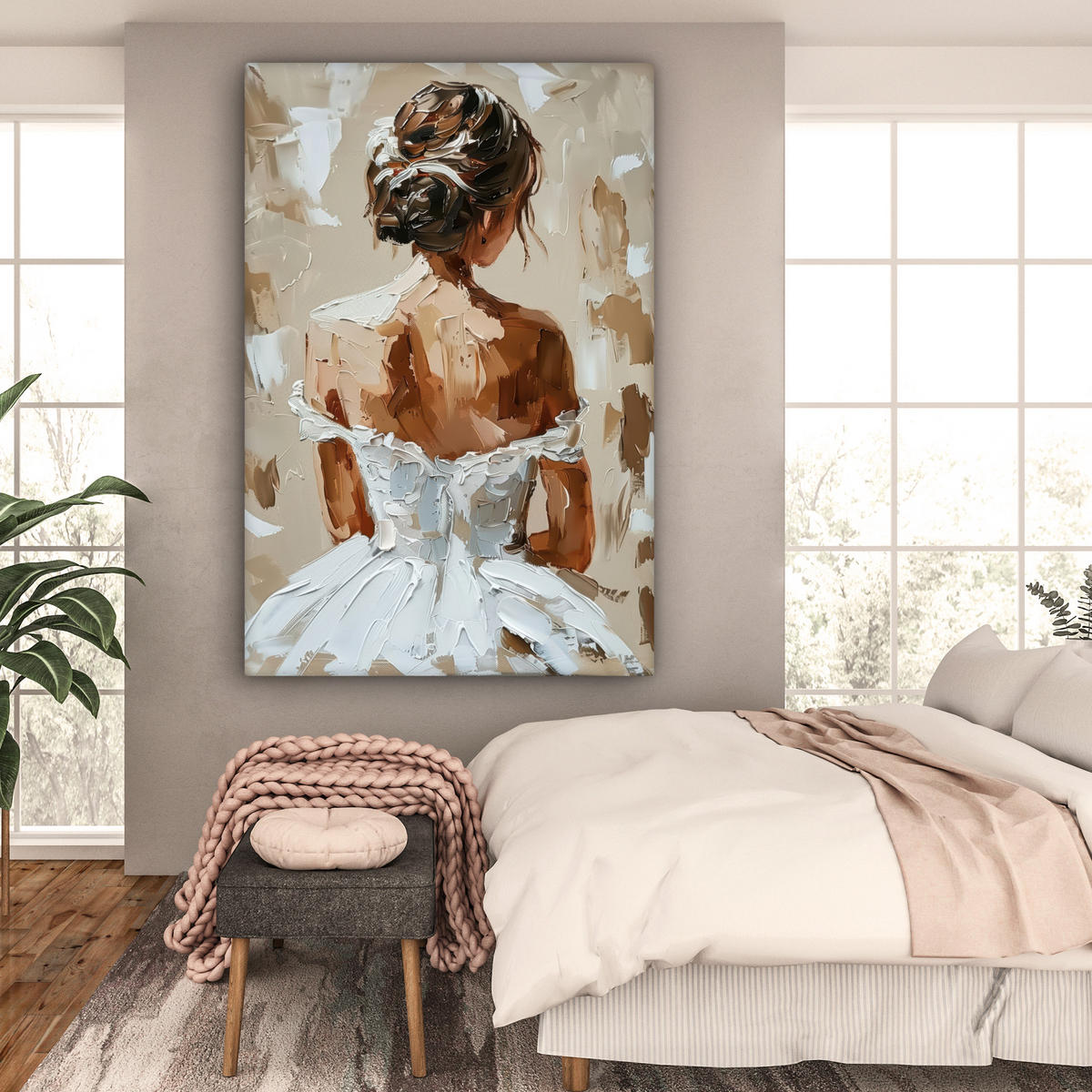 LEINWANDBILD Frau - Farbe - Abstrakt - Beige - Modern Deko Groß 90x140 cm - Sandfarben, Textil (90/140cm) - MuchoWow