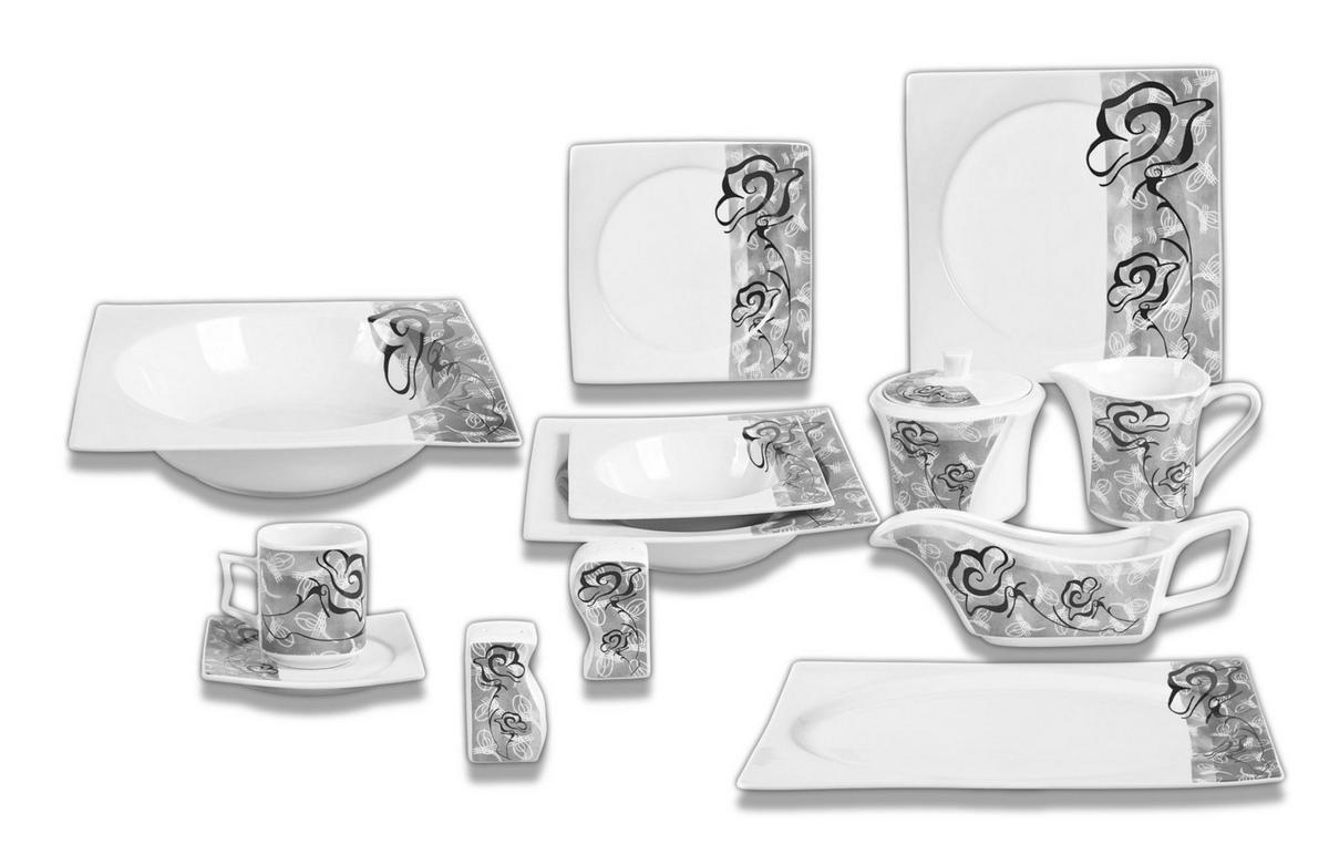 KOMBISERVICE 43-teilig Denise Grau für 6 Personen - Grau, Keramik (50/30/30cm) - TULLIP