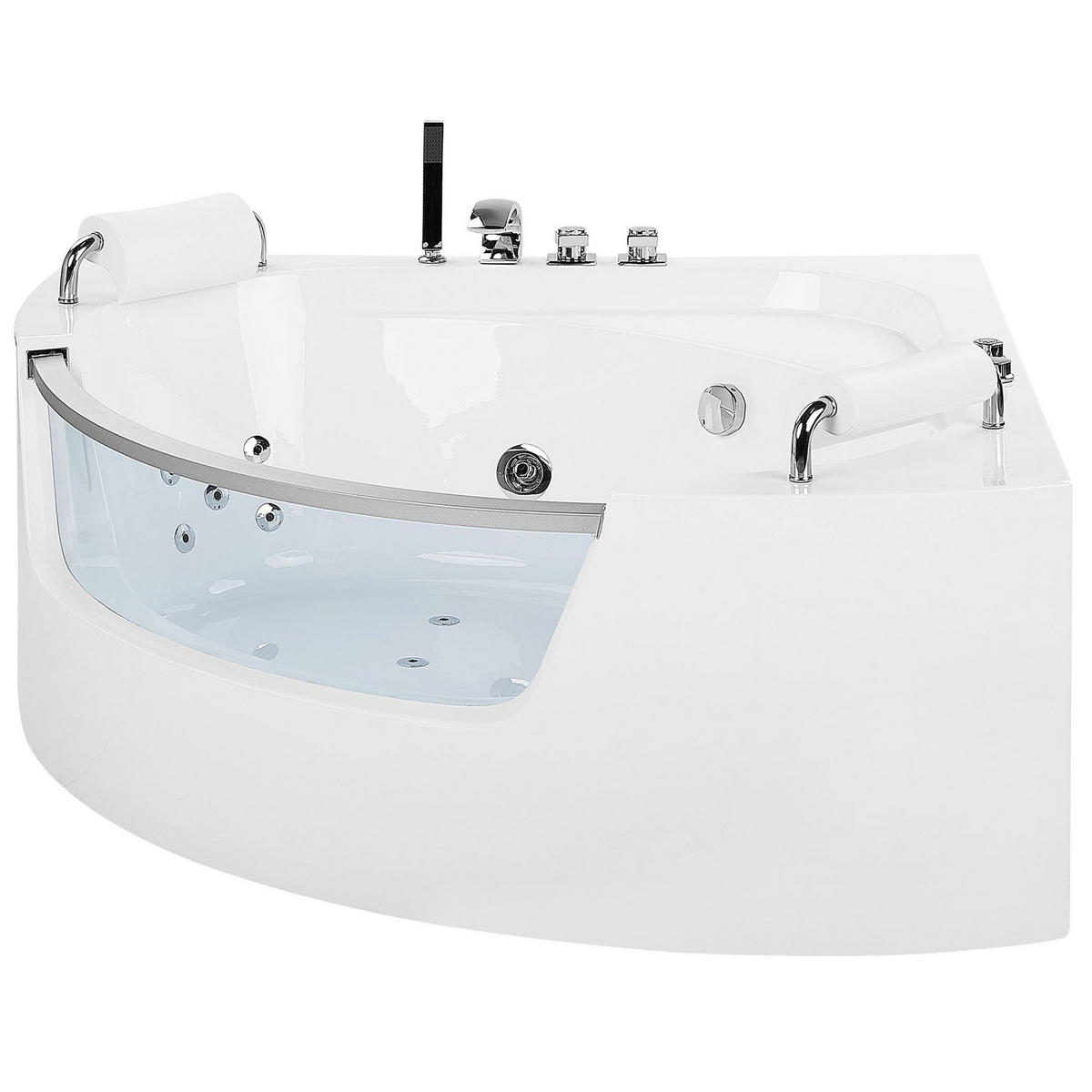 WHIRLPOOL-BADEWANNE mit LED 150x201x57 cm weiß Mangle - Weiß, Kunststoff (150/57/201cm) - Beliani
