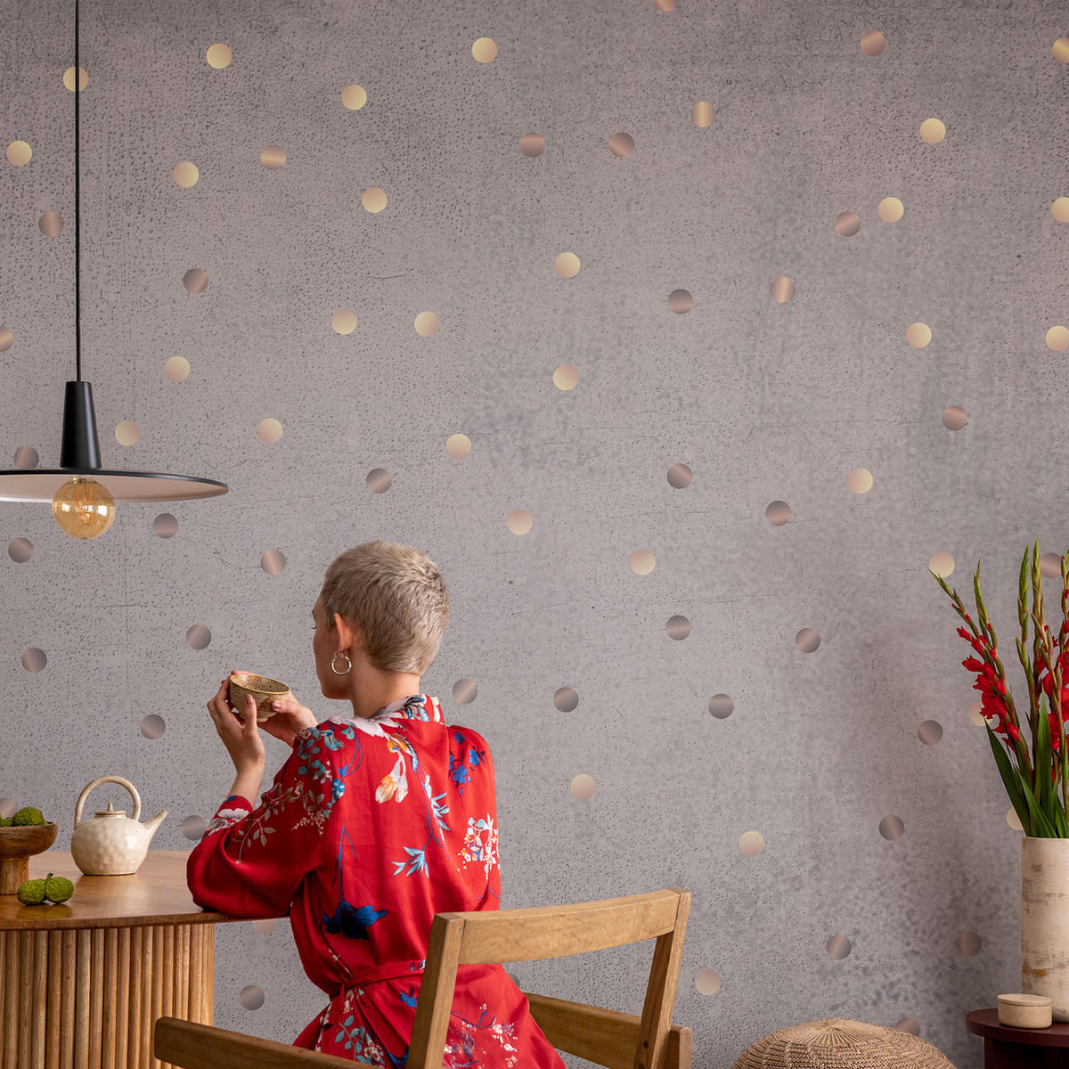 FOTOTAPETE 104x70 cm - Symmetrische Punkte - Grau, Textil (104/70cm) - Wallfluent