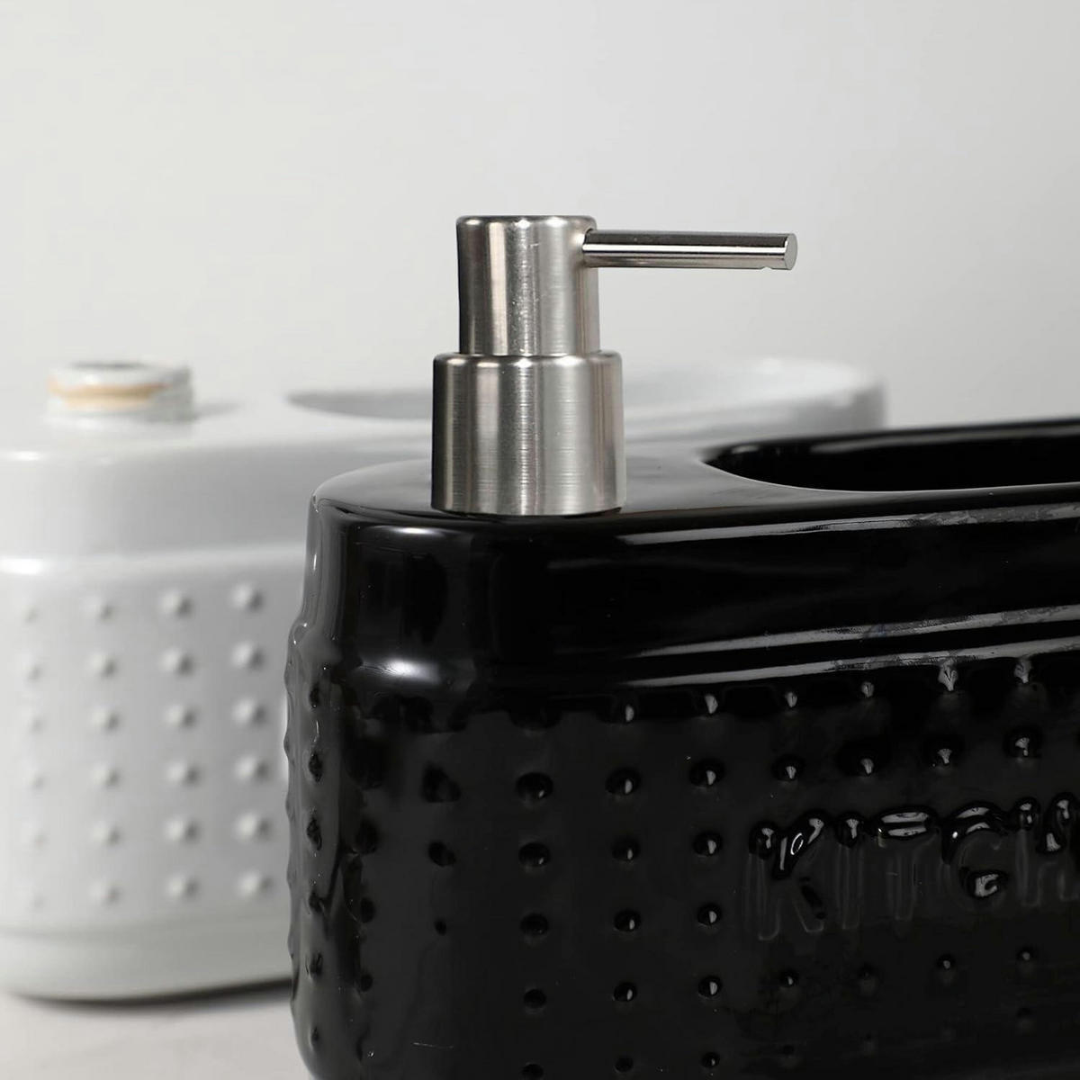 SPÜLMITTELSPENDER Keramik Schwarz 600 ml mit Schwammhalter - Schwarz, Keramik (7.2/15.2/18.8cm)
