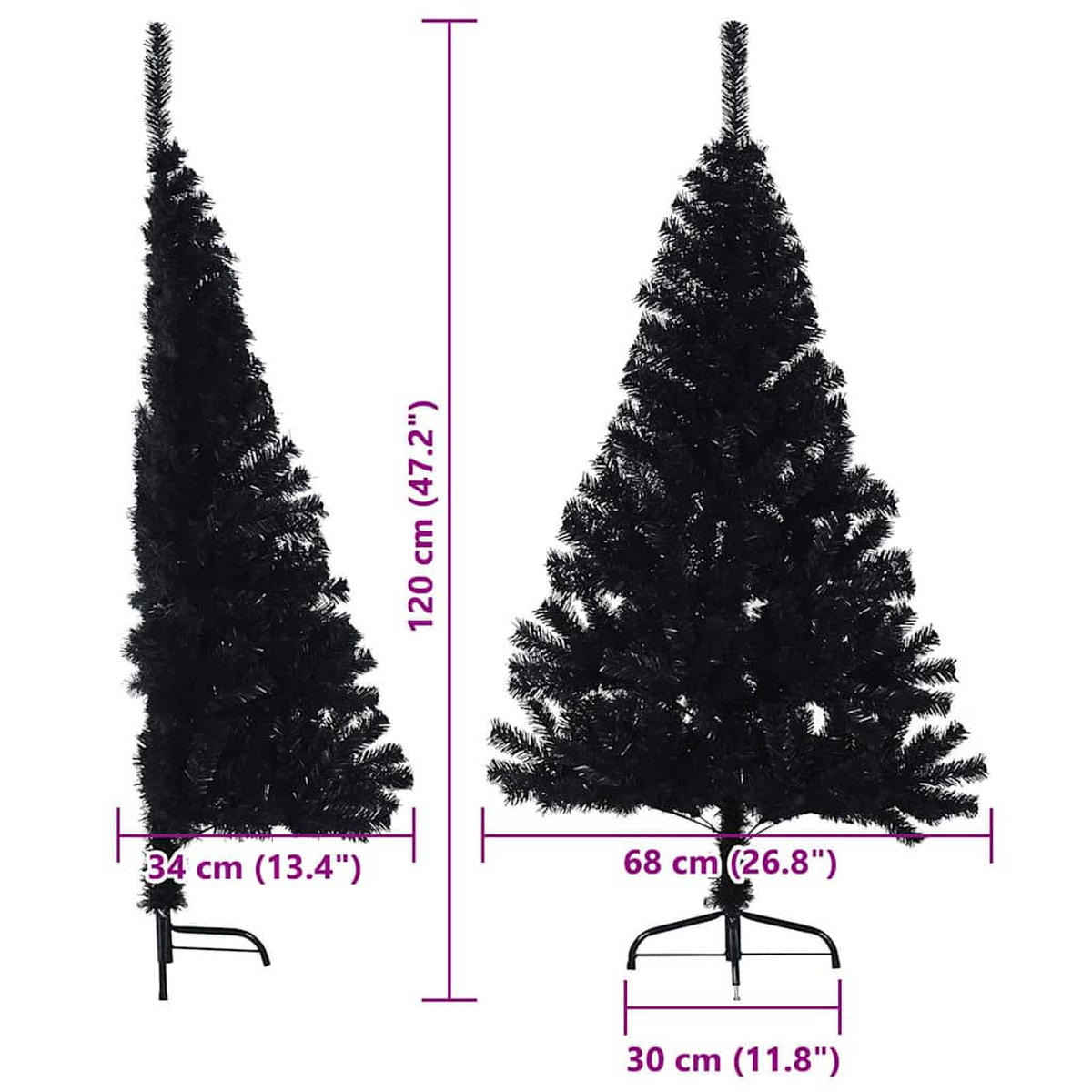 WEIHNACHTSBAUM Künstlicher Vorbeleuchteter Haltbar 68/68/120 cm Schwarz PVC - Schwarz, Kunststoff (120cm) - vidaXL