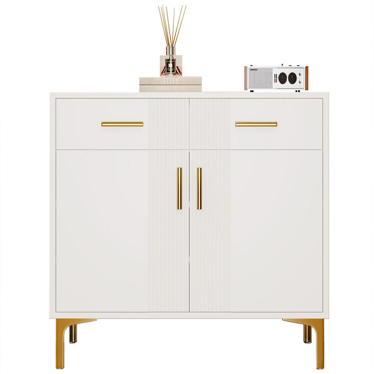 SIDEBOARD 80/35/79,5 cm mit 2 Türen & 2 Schubladen in Weiß Hochglanz - Weiß, Holzwerkstoff (80/79.5/35cm) - BEAOK