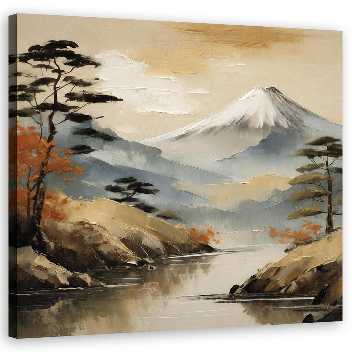 WANDBILD landschaft fluss natur berge - Beige, Textil (50/50cm) - Feeby