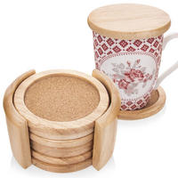 UNTERSETZER-SET MIT STÄNDER, Holz/Kork, natur, 7-teilig - Naturfarben, Holz (9.5cm) - Orion 