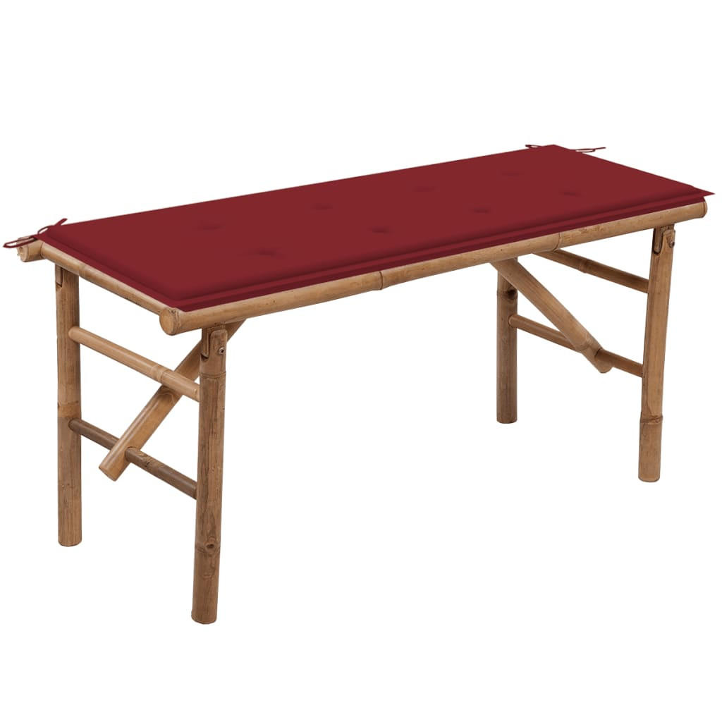 KLAPPBARE Gartenbank mit Auflage 118 cm Bambus - Rot, Holz (38/45/118cm) - furnicato
