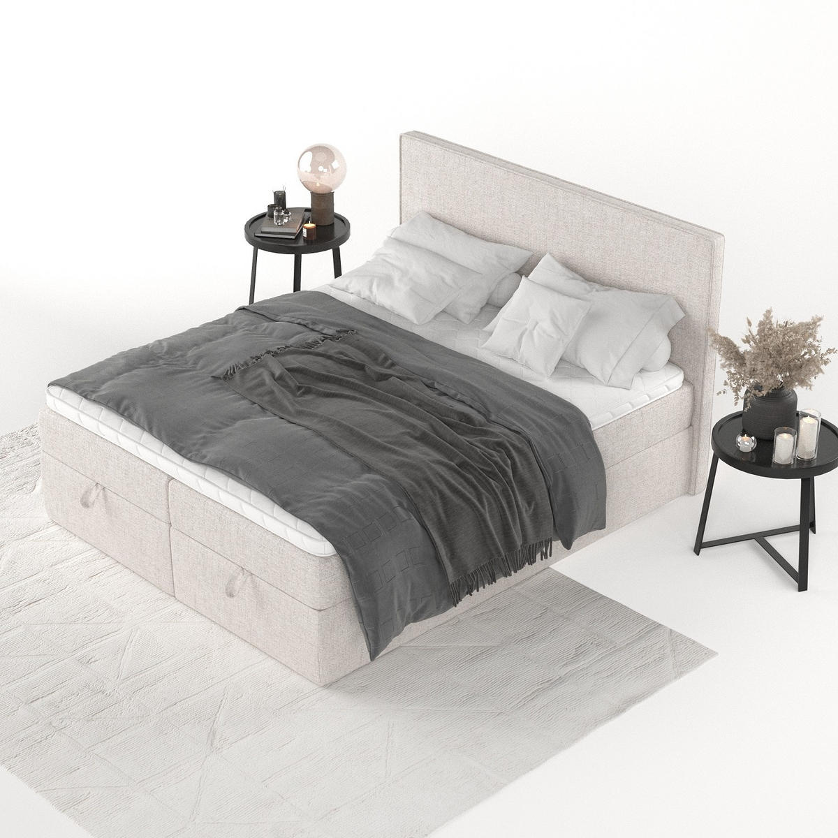 BOXBETT Velma 180/200 cm Hellbeige im Neve Stoff - Sandfarben/Schwarz, Holz/Holzwerkstoff (180/200cm) - AltaBeds