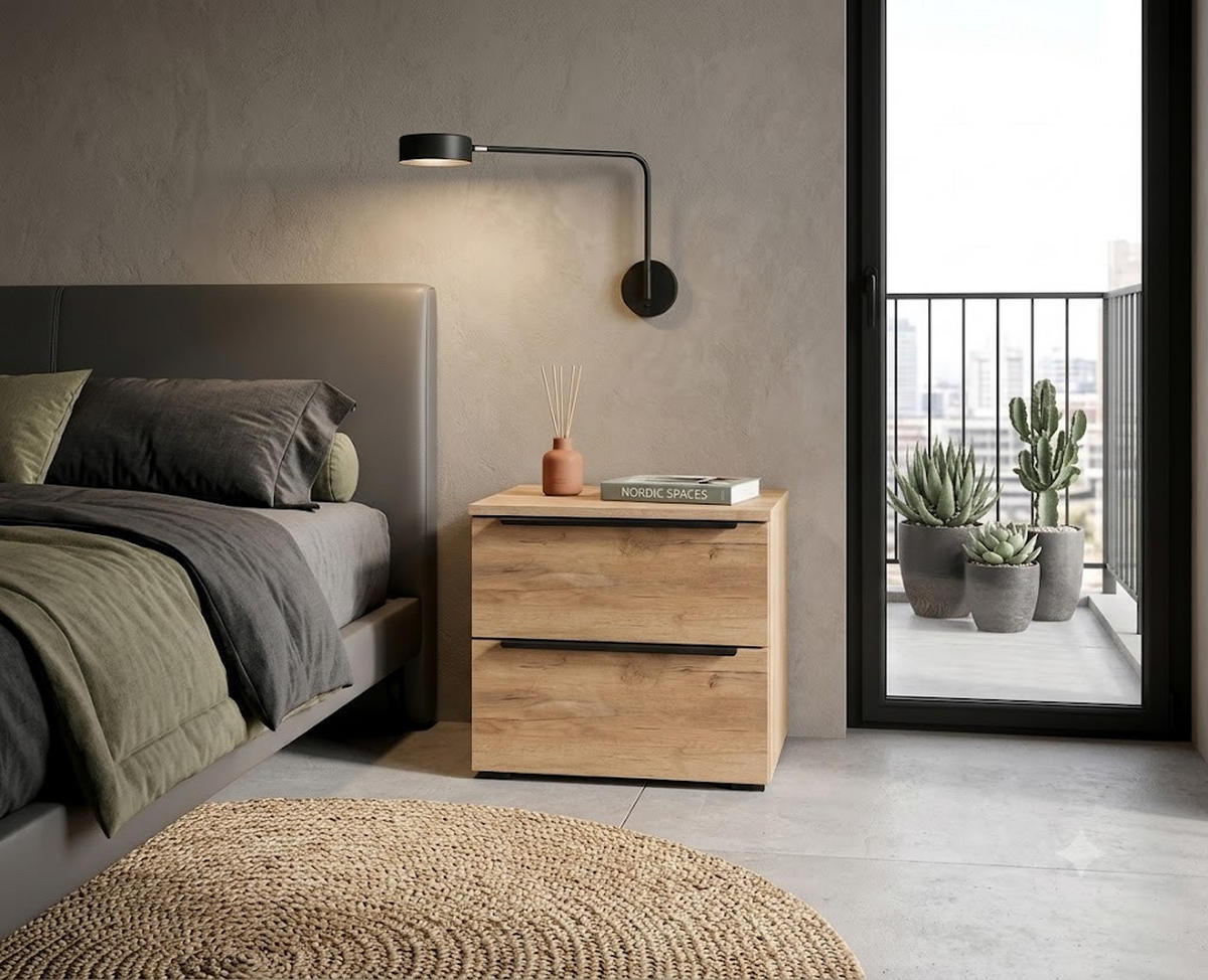 NACHTTISCH Luna Eiche Craft Gold – Moderne Nachtkommode & Nachtkonsole mit Schublade & Fach, Beistelltisch fürs Bett im Schlafzimmer - Goldfarben, Holzwerkstoff (40/38/34cm) - BM-Möbel