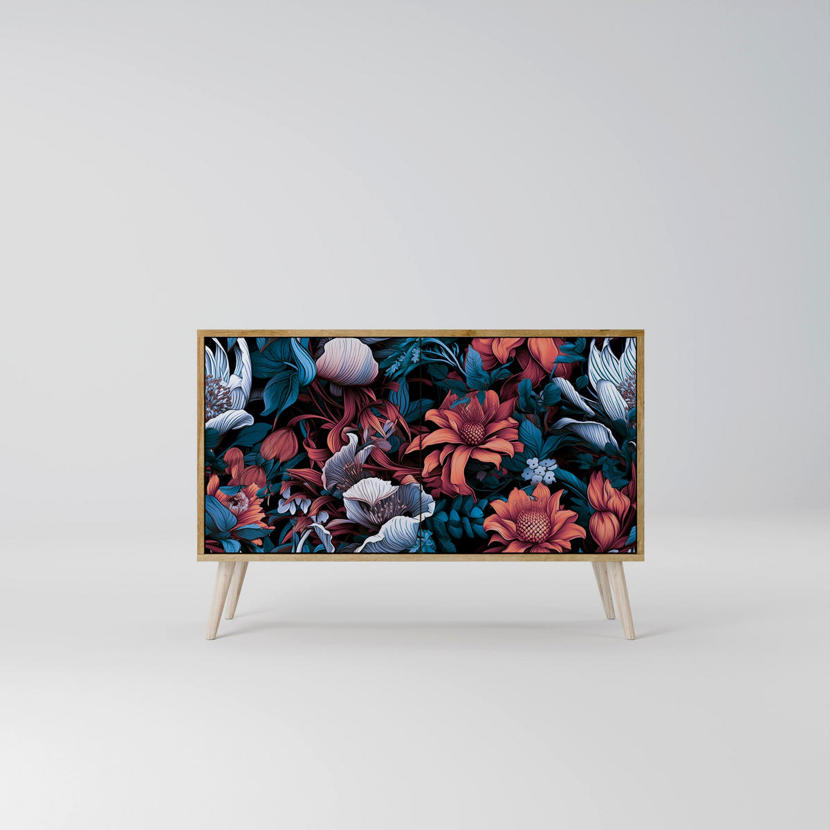 SIDEBOARD ETHEREAL BLOSSOMS, Eicheneffekt, 111x42x77,5 cm, 2 Türen - Eichefarben/Buchefarben, Holzwerkstoff/Buchenholz (111/77.5/42cm) - SpaceRebels