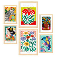 POSTER Set Mit 6 Paradise Zusammenfassung A3 & A4 Rahmen Aus Hellem Holz - Beige, Papier (29/3cm) - Nacnic