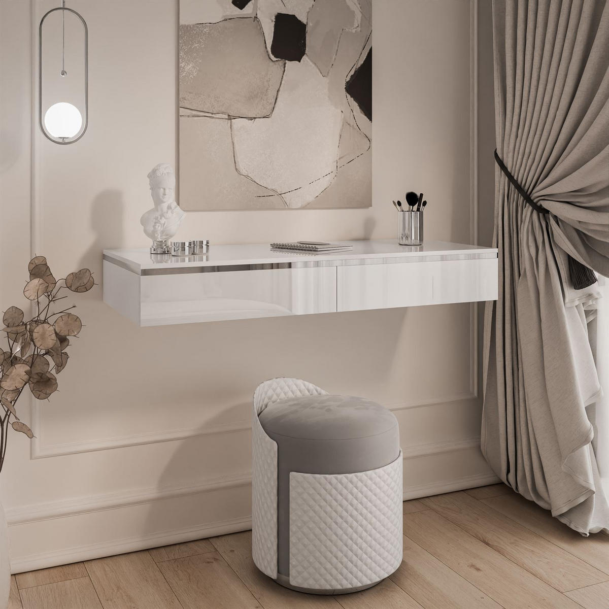 KONSOLEN AURORA SILVER Hängend Hochglanz Weiß - Weiß Hochglanz, Holzwerkstoff (102/15/43.6cm) - Lookway