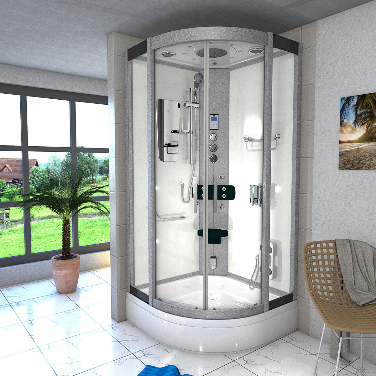 DUSCHKABINE Dusche D46-60T1-EC Weiß 100x100 - Weiß, Glas/Kunststoff (100/100/225cm) - AcquaVapore by Sandra Jentho