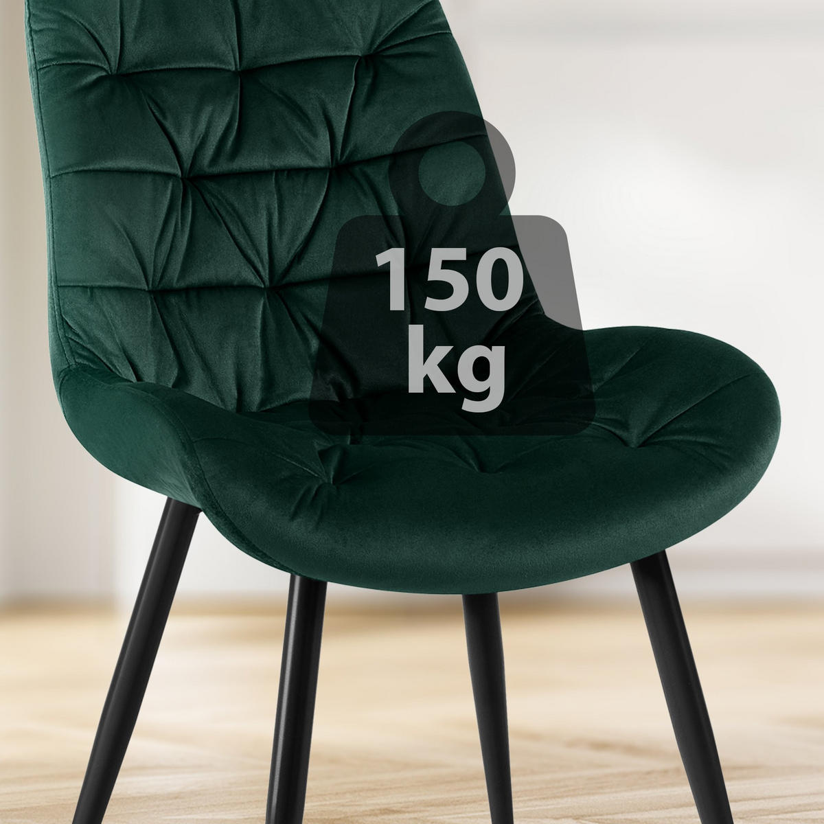 STUHL 2er Set Samt Grün - Schwarz/Grün, Textil/Metall (56/85/63cm) - CLP