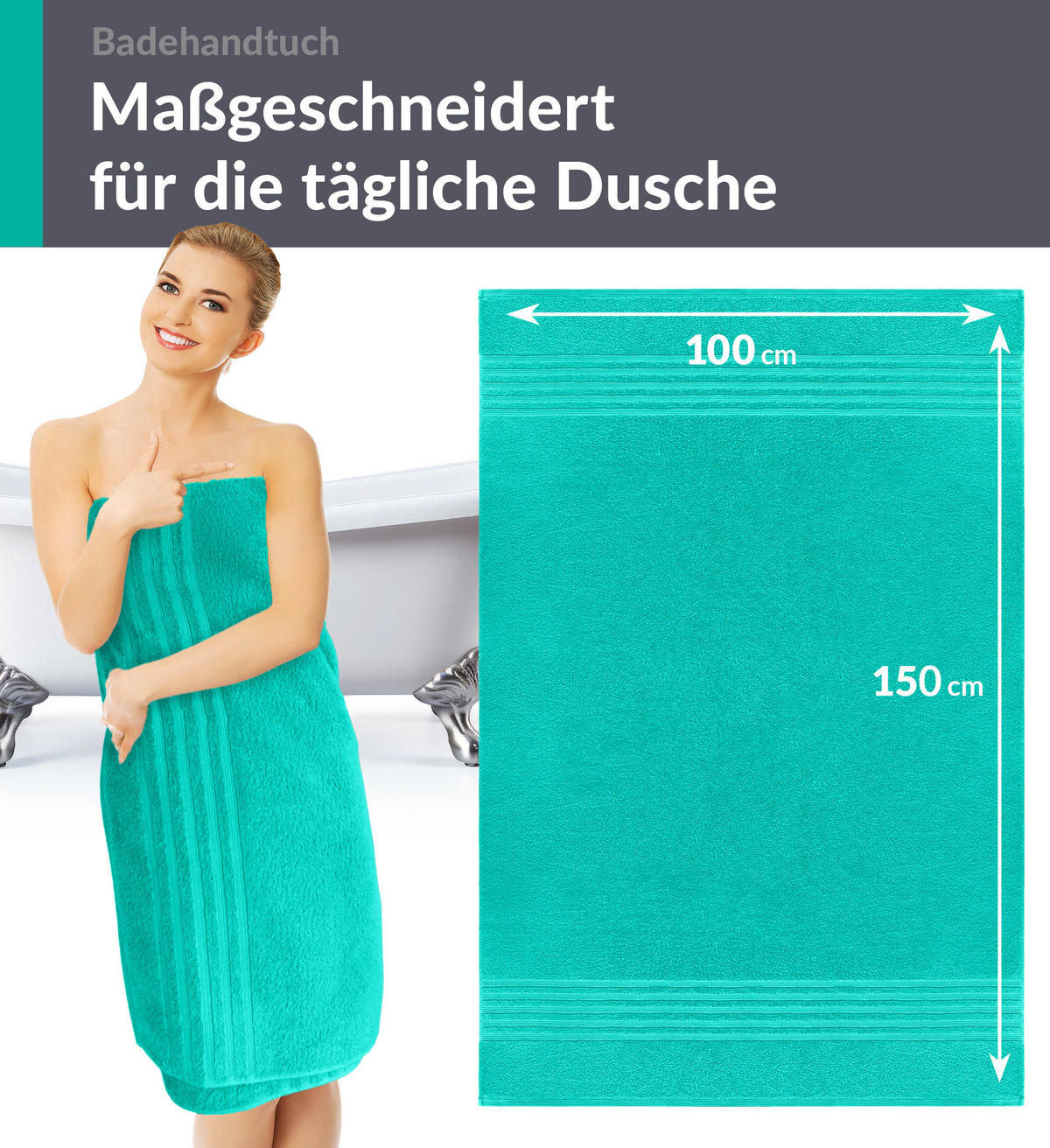BADETUCH London Meeres Türkis 2er Set 100x150 - Hellgrün, Textil (100/150cm) - Lashuma