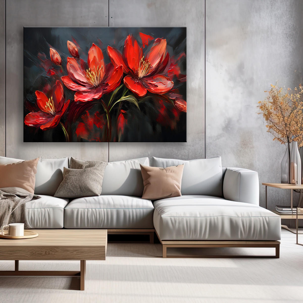 WANDBILD rot bemalte mohnblumen - Rot, Textil (60/40cm) - Feeby