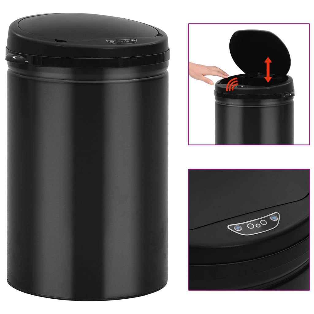 MÜLLEIMER mit Sensor 30L Schwarz Abfalleimer Automatik - Schwarz, Metall (30.5/51.5/30.5cm) - DELUKE