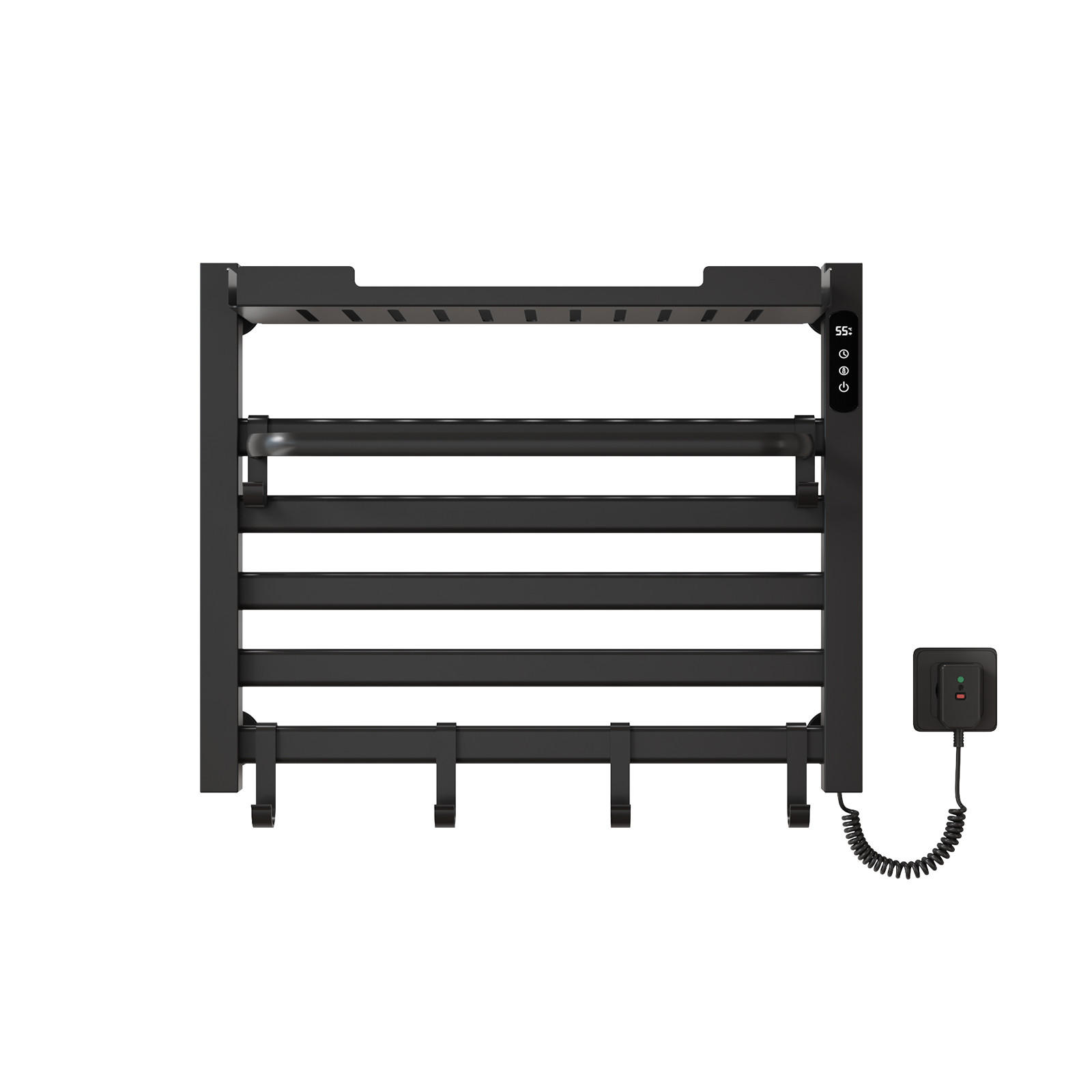 HANDTUCHHEIZKÖRPER 45/60 cm Schwarz elektrisch 155 W mit WLAN, Ablage und 6 Haken - Schwarz, Metall (60/45/20cm) - S'AFIELINA