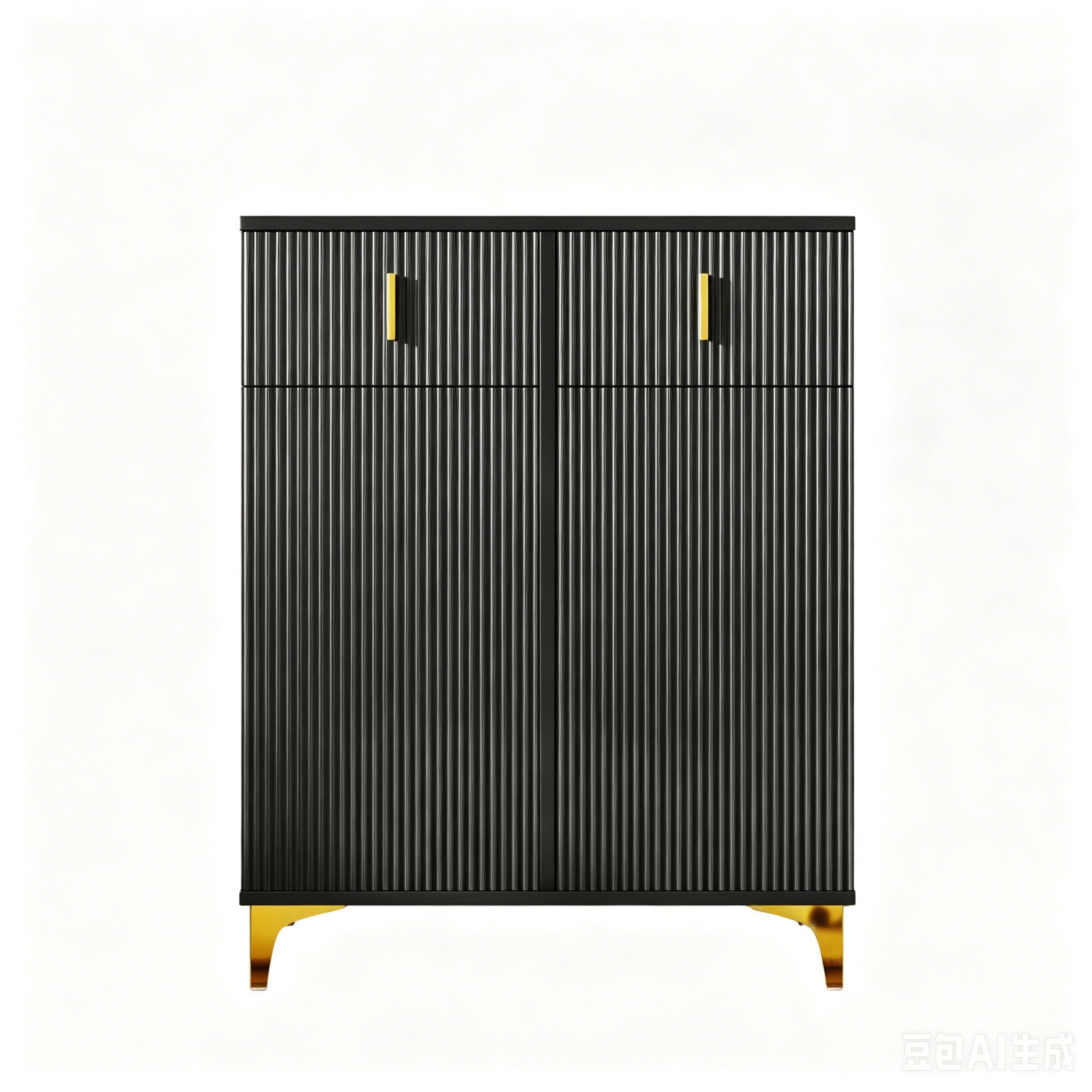 SCHUHSCHRANK Sideboard Schwarz mit Schubladen, Push-to-Open und goldenen Akzenten - Schwarz, Holz (83/101/35cm) - PARAFTA HOME