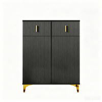 SCHUHSCHRANK Sideboard Schwarz mit Schubladen, Push-to-Open und goldenen Akzenten - Schwarz, Holz (83/101/35cm) - PARAFTA HOME