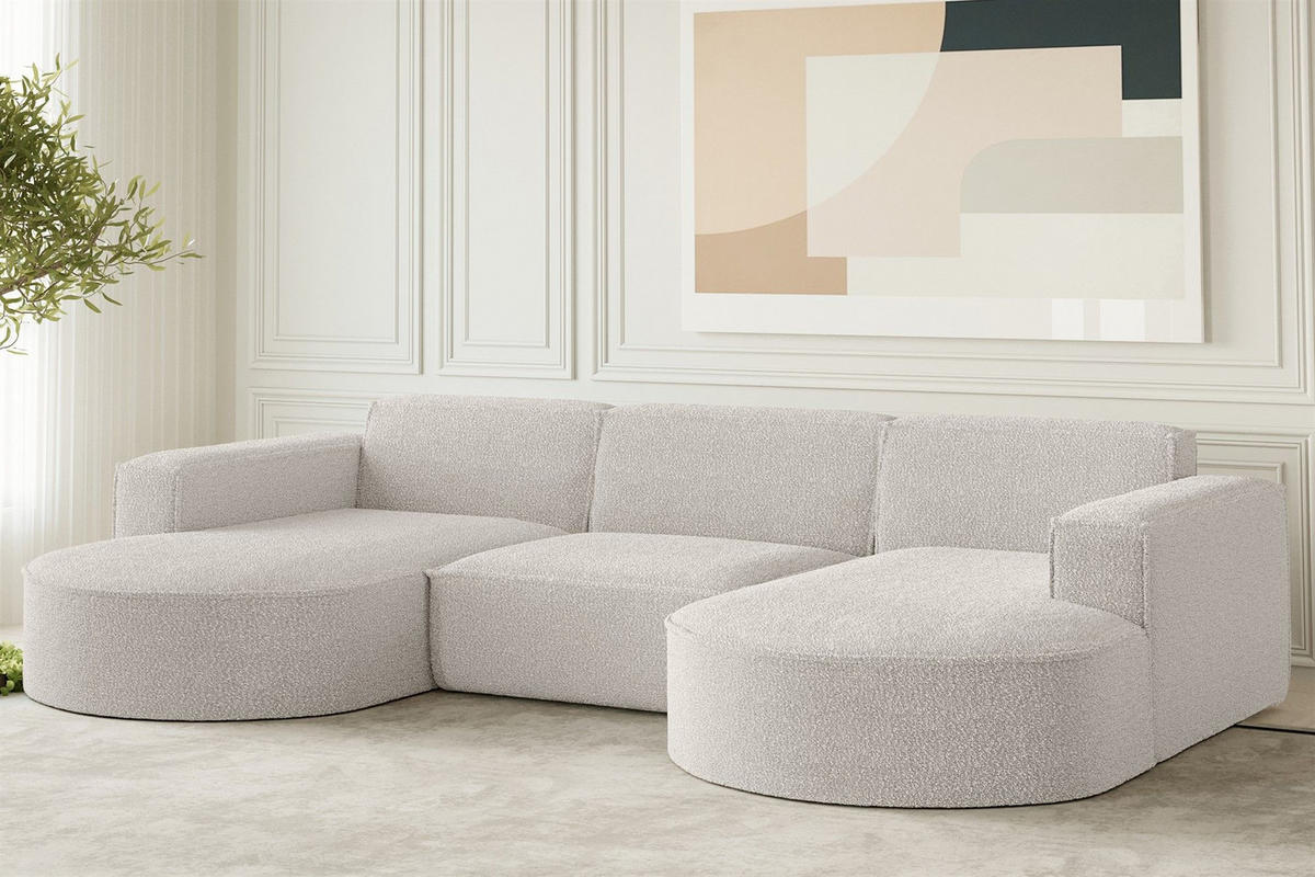 WOHNLANDSCHAFT Palma In Ascot - Perlmutt, Holzwerkstoff/Textil (299/78/165cm) - Fun Möbel