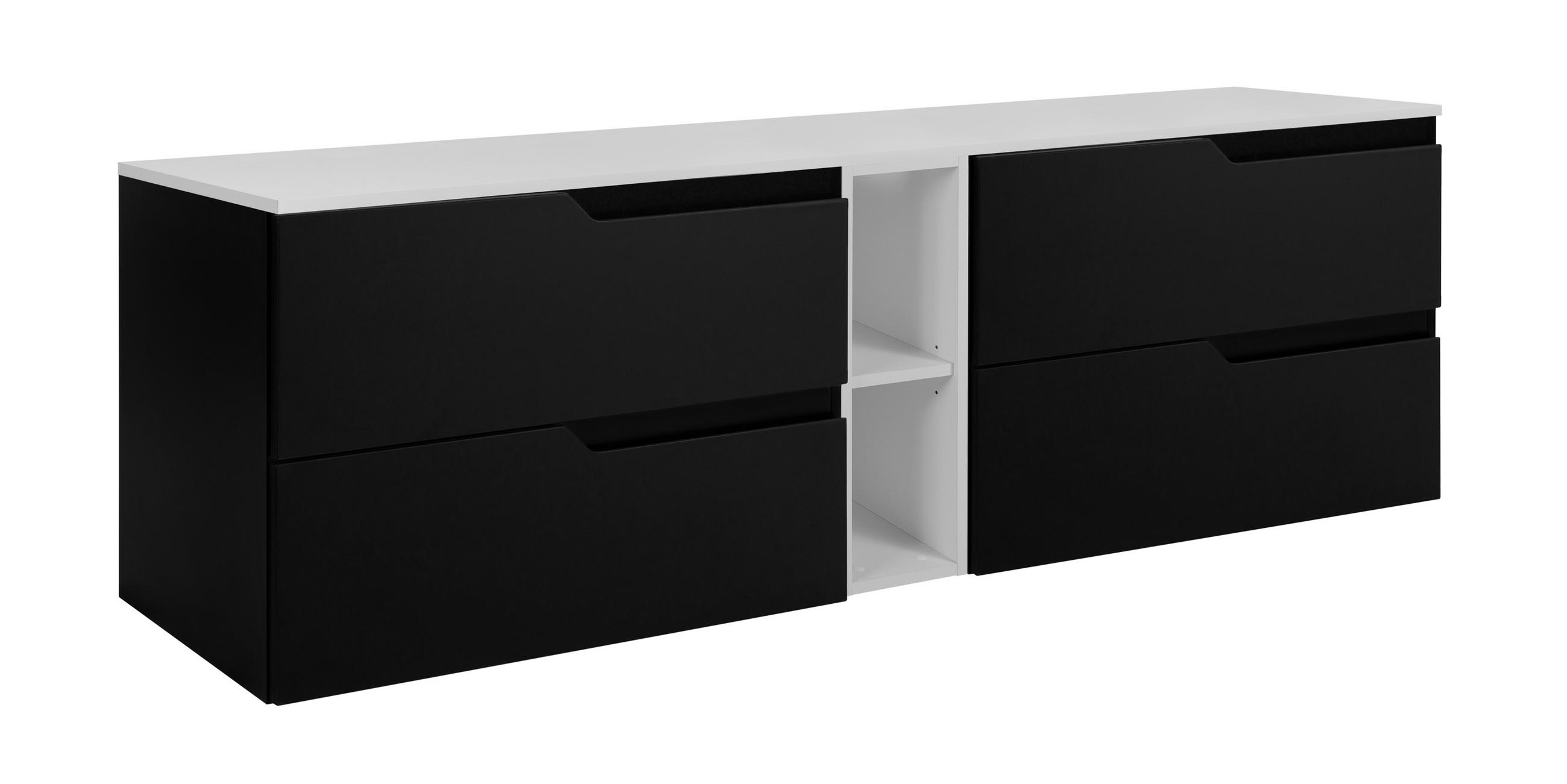 BADEZIMMERSCHRANK: Schwarz / Weiß, 180 (2 x 80 + 20) x 46 x 58 cm - Schwarz/Weiß, Holzwerkstoff (180/58/46cm) - 3XE LIVING