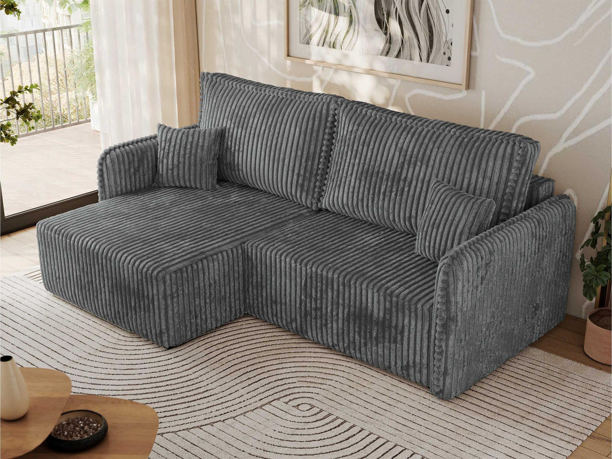ECKSCHLAFSOFA MESTO L Dunkelgrau Cord - links - Dunkelgrau/Schwarz, Kunststoff/Textil (227/147cm) - MKS