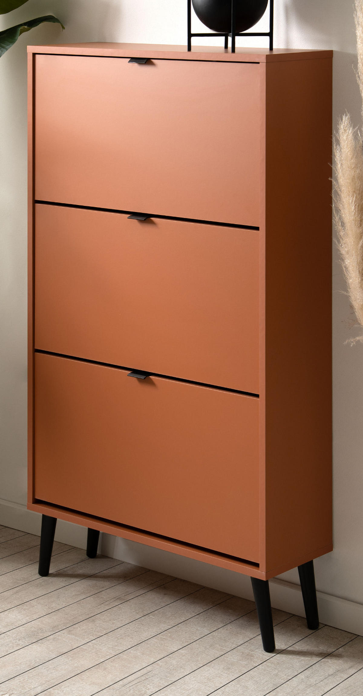 SCHUHSCHRANK terracotta 70 x 125 cm, Schuhkipper mit 3 Klappen - Terracotta/Schwarz, Holz/Holzwerkstoff (70/125/24cm) - Furn.Design