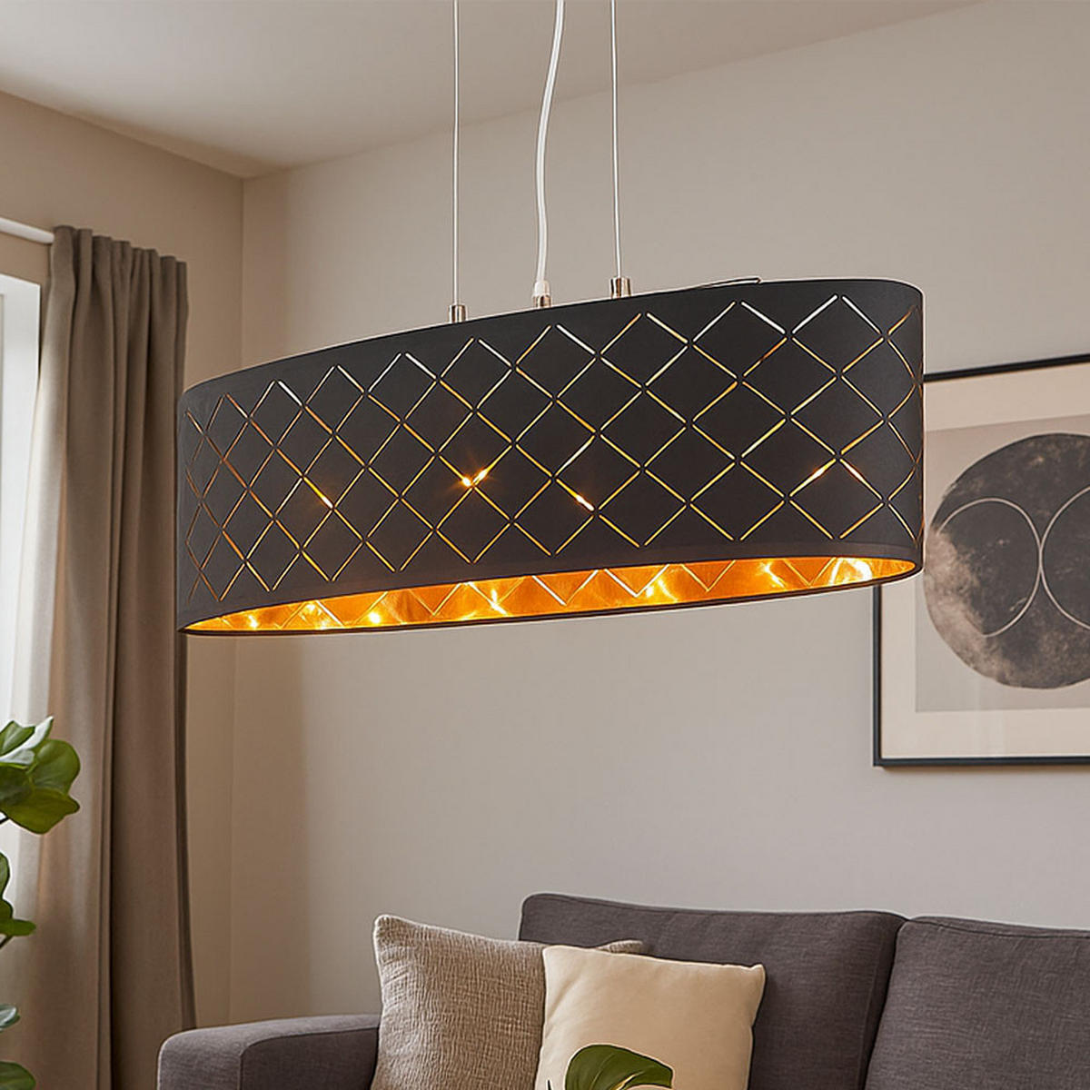 HÄNGELEUCHTE Metall Textil Schwarz Gold - Schwarz, Metall (65/25/140cm) - Globo Lighting