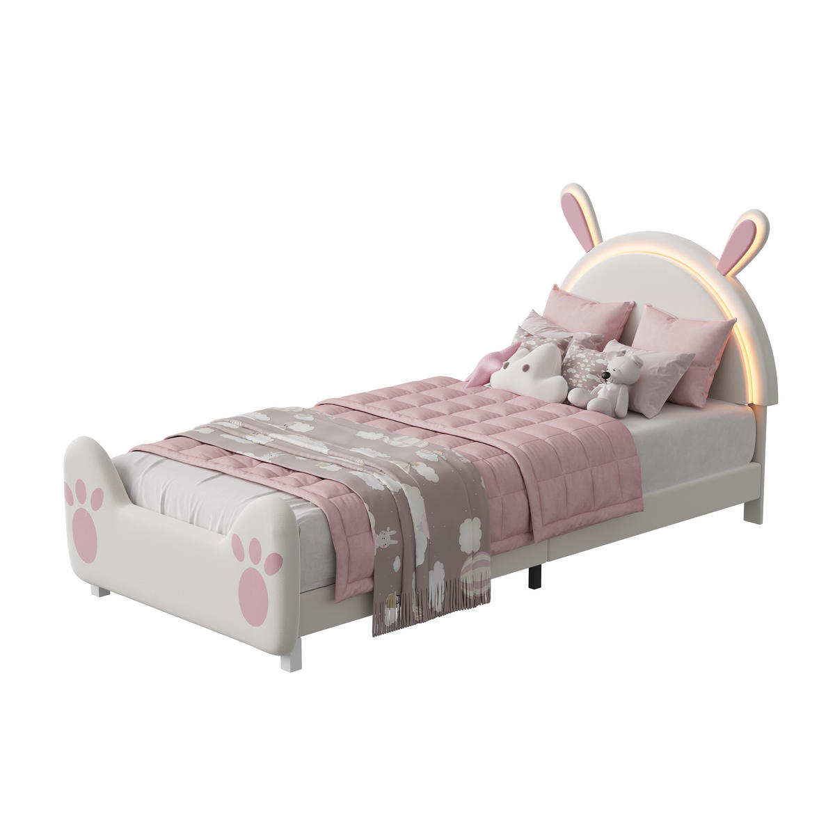 POLSTERBETT 90x200 cm Kinderbett mit LED, Schmetterlings-Kopfteil, Einzelbett mit Lattenrost, Rosa - Rosa, Metall (90/200cm) - EuroLiving