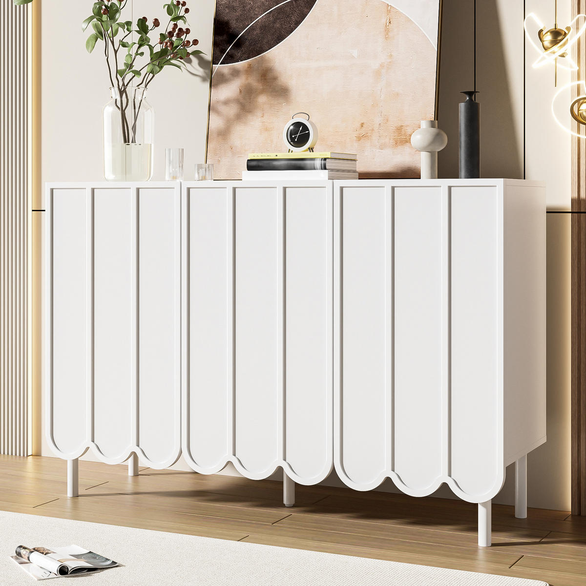 SIDEBOARD mit 3 Türen & 3 Schubladen, Weiß & Holzoptik, 160 x 40 x 80 cm - Weiß, Holzwerkstoff/Metall (120/80/35cm) - Urban Meuble