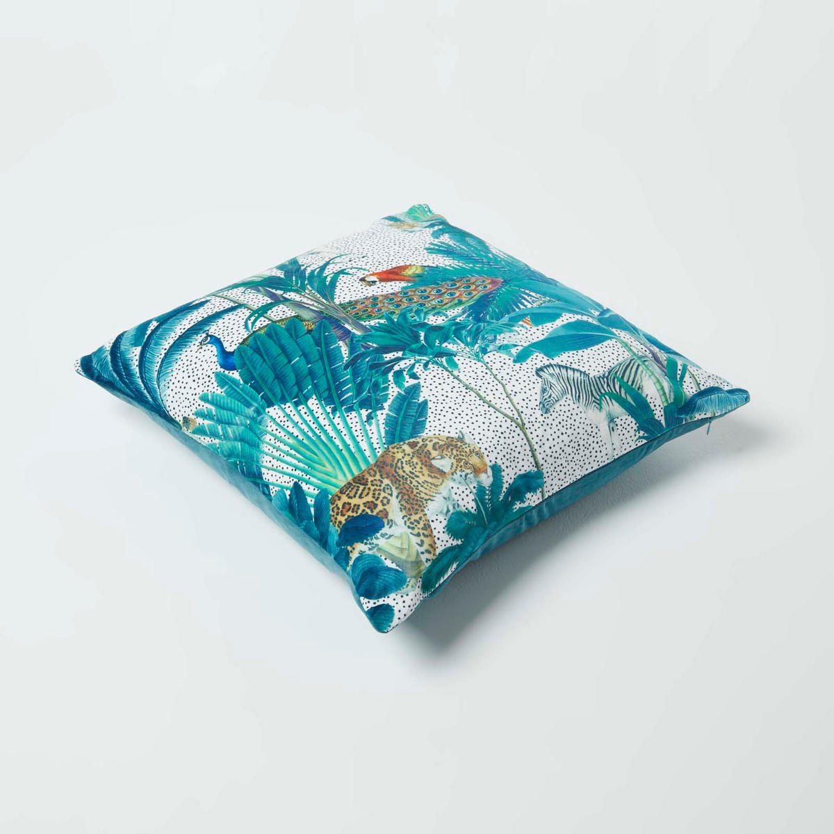 KISSENHÜLLE Jungle – Samt petrol 46/46 cm - Multicolor, Textil (46/46cm) - Homescapes