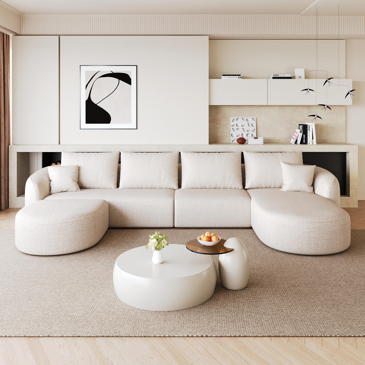 WOHNLANDSCHAFT DE-34817 U-Form 3-Sitzer Chaiselongue rechts Weiß - Weiß, Textil (168/85/336cm) - ComfortXL