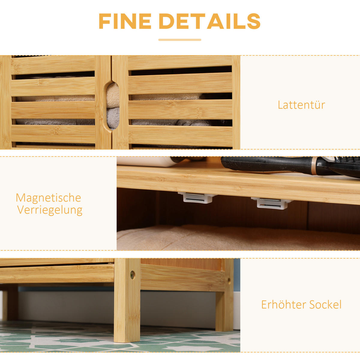 MIDISCHRANK 50/29/92 cm aus Bambus mit Lamellentüren und Kippschutz Natur - Naturfarben, Holzwerkstoff (50/92/29cm) - Modenvie