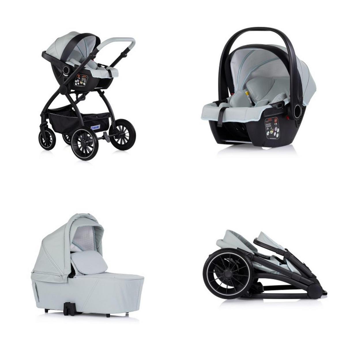 KOMBIKINDERWAGEN Prestige 3 in 1 hellgrün Babywanne Rucksack i-Size Babyschale - Grün, Metall (85/59/123cm) - Chipolino