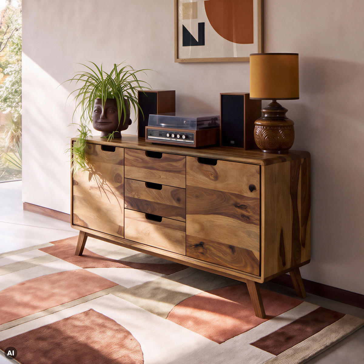 SIDEBOARD Sheesham 134x40x65 natur sandgestrahlt lackiert MALMÖ 2 #207 - Naturfarben, Holz (134/65/40cm) - Massivmoebel24