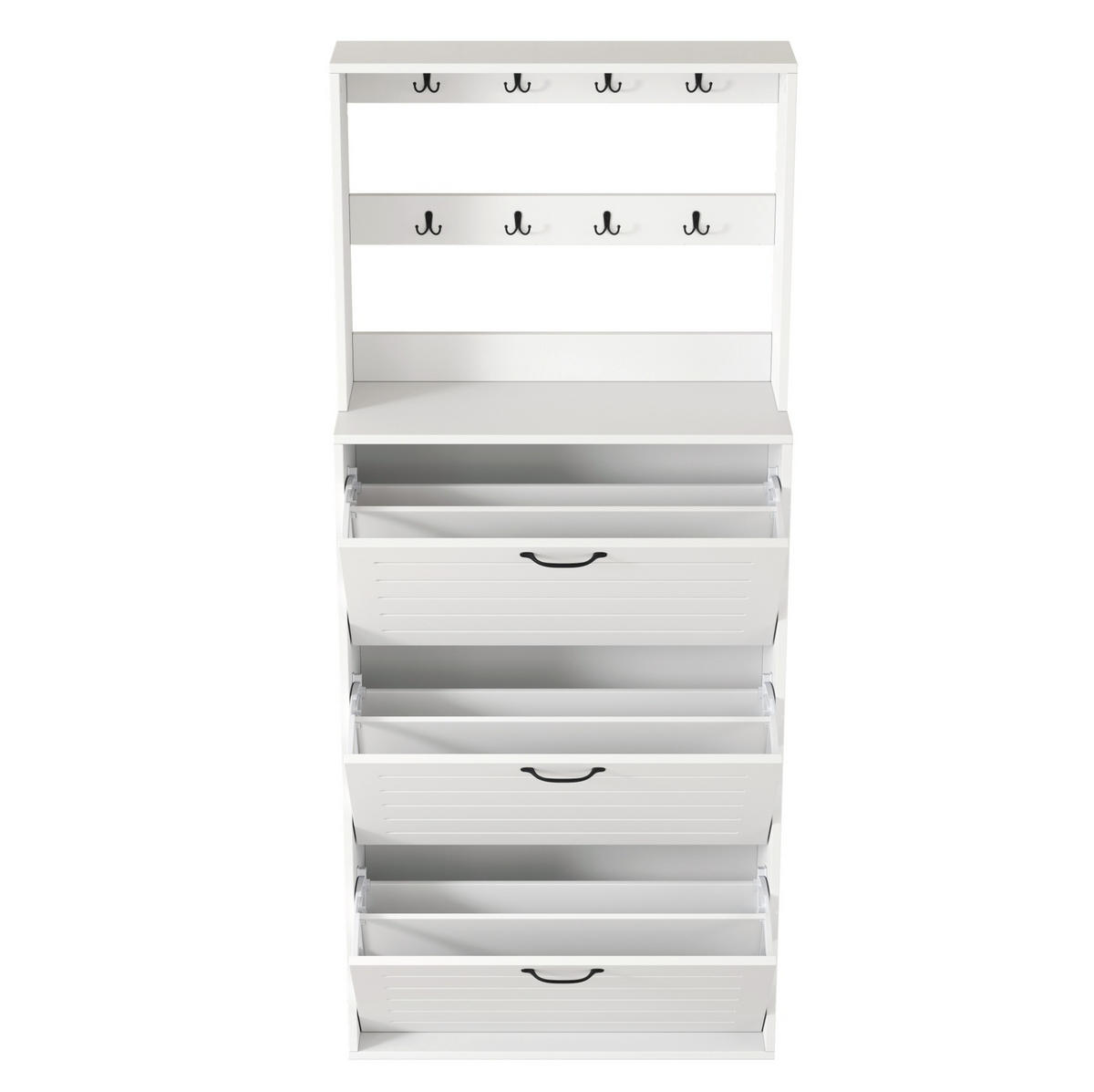SCHUHSCHRANK 70/25/165 cm in Weiß mit 8 Haken und 3 Schuhregalen - Weiß, Holzwerkstoff (70/163/25cm) - Flora Grace