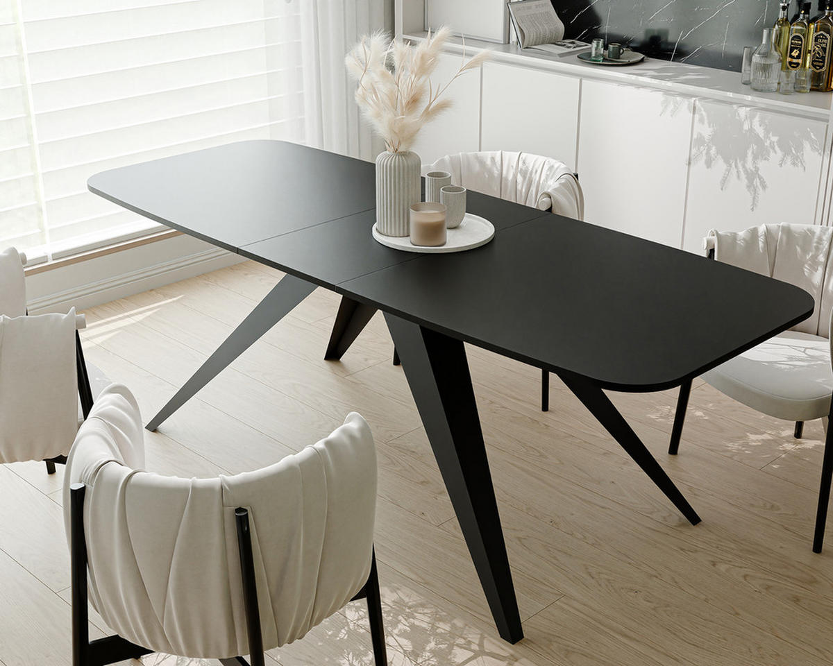 AUSZIEHTISCH FENTO 180/90/76 cm, Schwarz - Schwarz, Holzwerkstoff/Metall (90/180/76cm) - Idohome