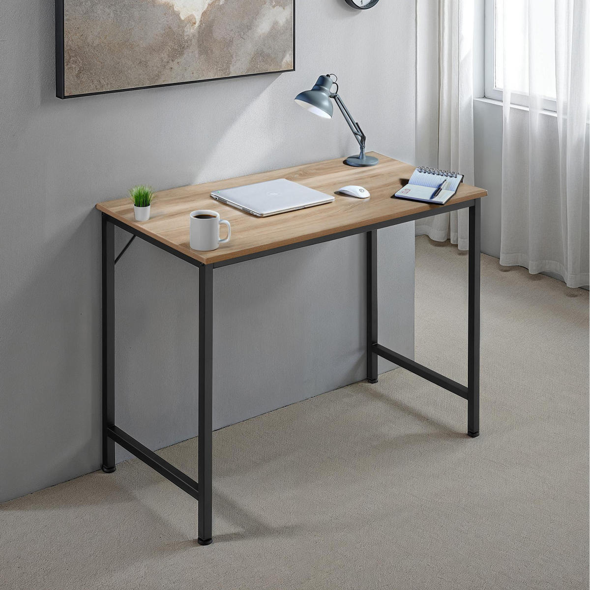SCHREIBTISCH Jenkins, Höhe 75, 5 cm, Industrial Holz hell, Eiche Sonoma - Naturfarben, Holzwerkstoff (60/140/75.5cm) - tectake