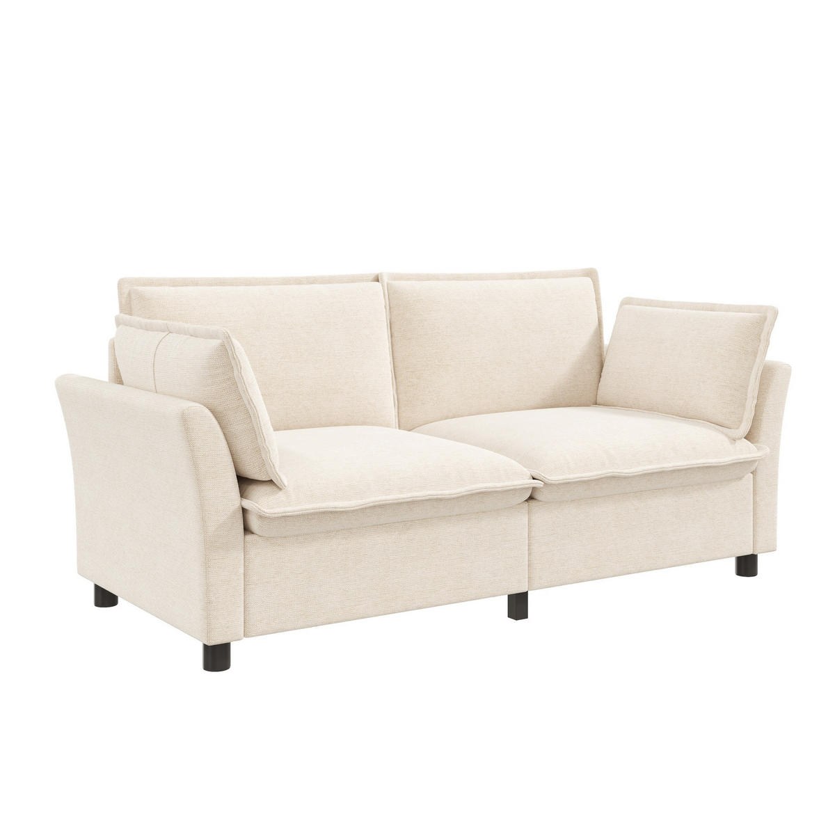 2-SITZER-SOFA DE-33210 mit dicken Polstern und Armlehnenkissen Beige - Beige, Metall (155/87/81cm) - ComfortXL