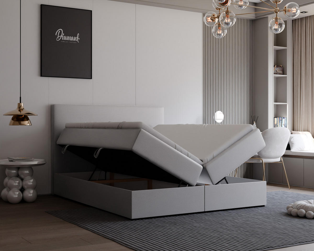 BOXBETT GIULIA 120/200 cm mit Matratze und Topper, Grau - Grau, Textil (120/200cm) - Idohome