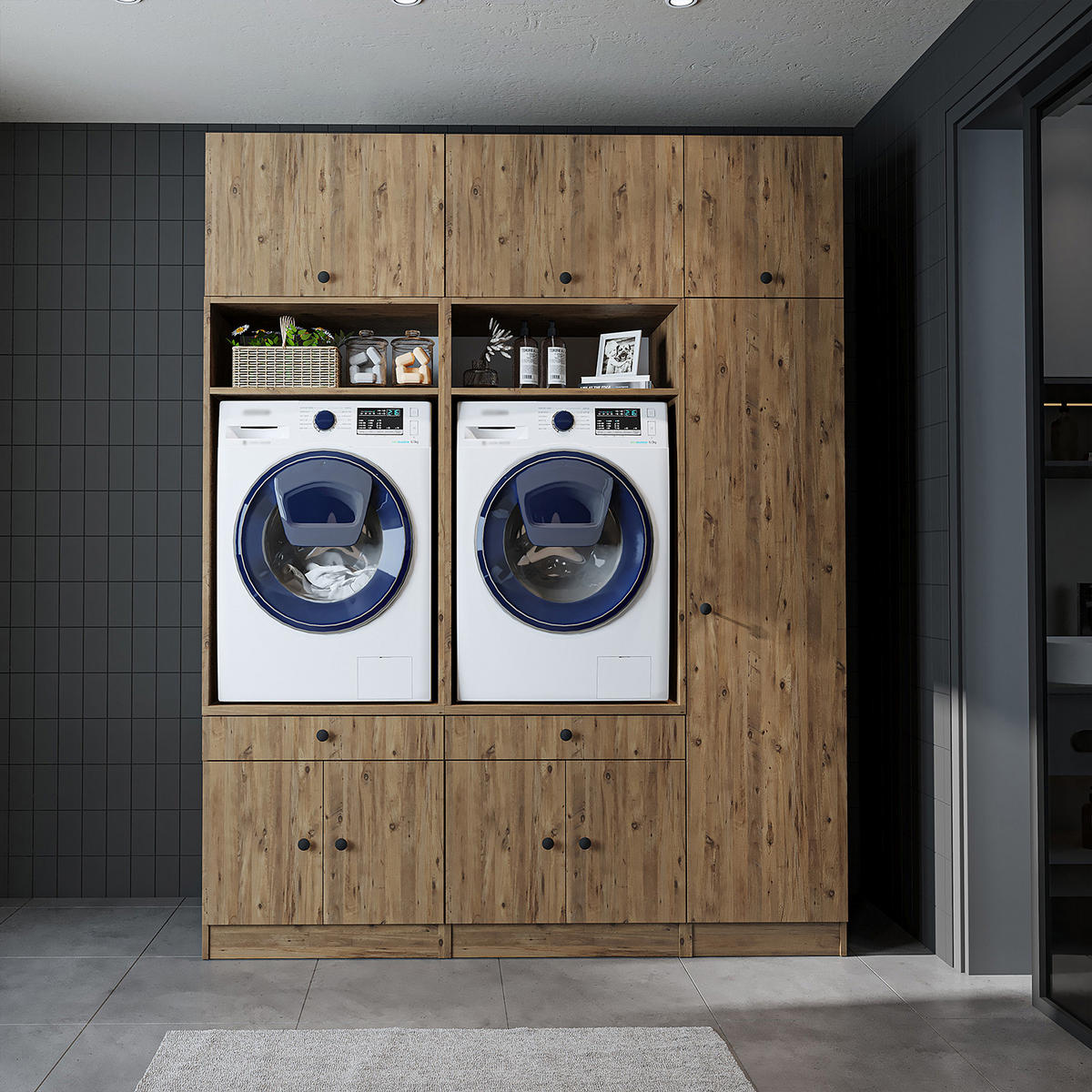 WASCHMASCHINENSCHRANK Serie 1 179cm Breit, 230cm Hoch - Eichefarben, Holzwerkstoff (179/230/67cm)
