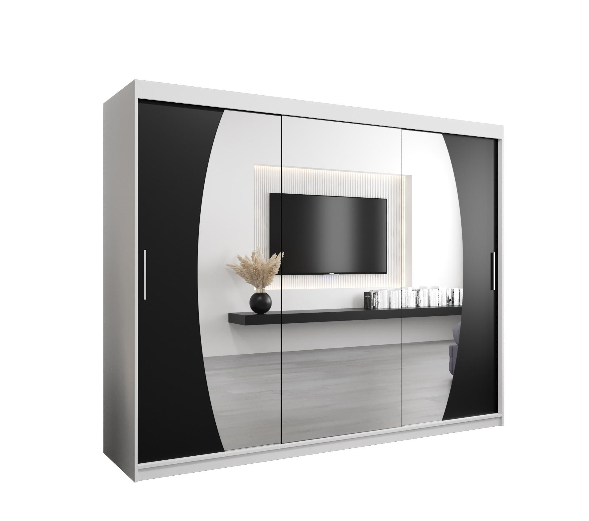 Abiks Möbel Schwebetürenschrank Weiß, Schwarz 250x200x62 cm