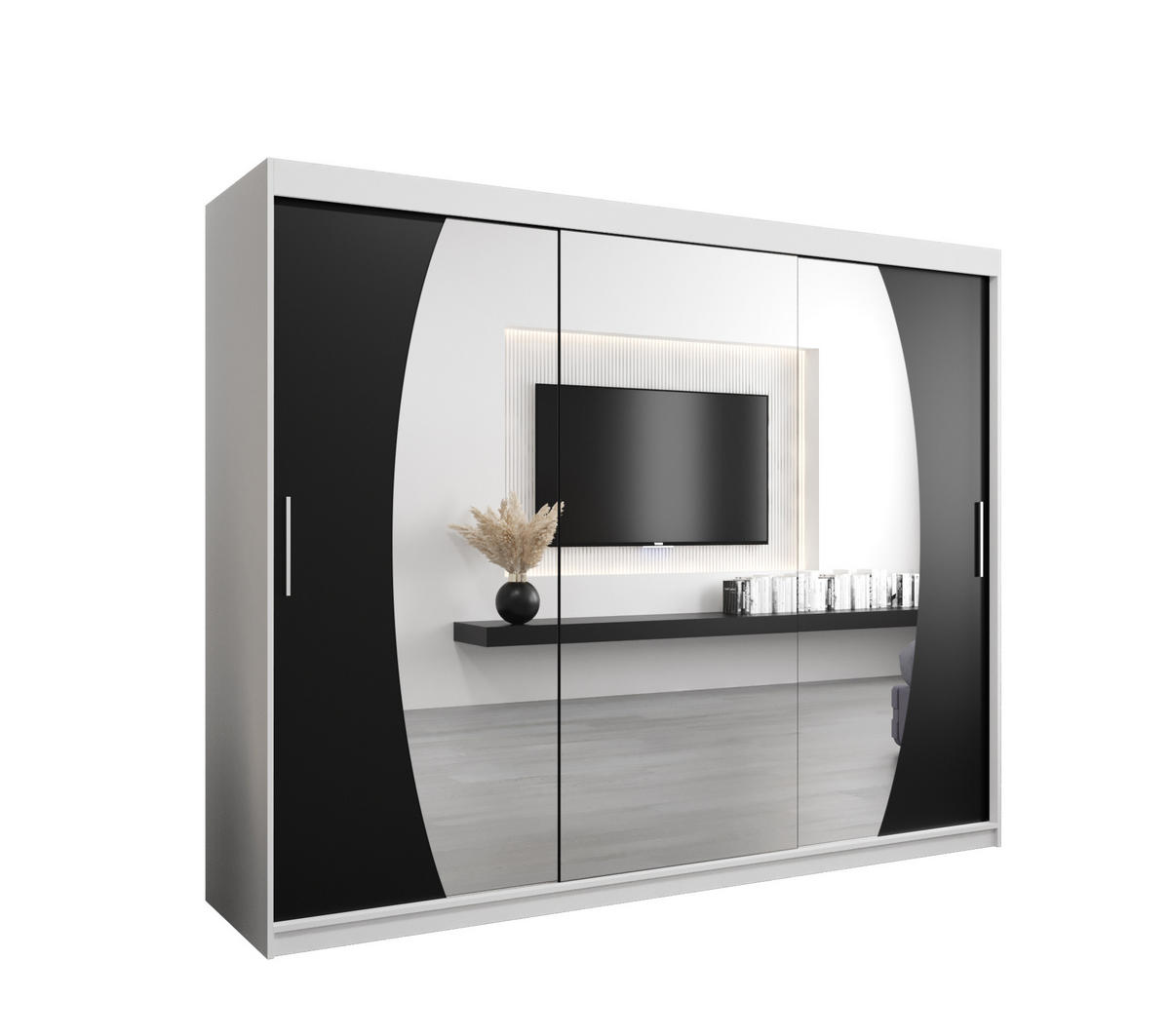 SCHWEBETÜRENSCHRANK 200/250/62 3-türig - Silberfarben/Schwarz, Holz/Kunststoff (250/200/62cm) - Abiks Möbel